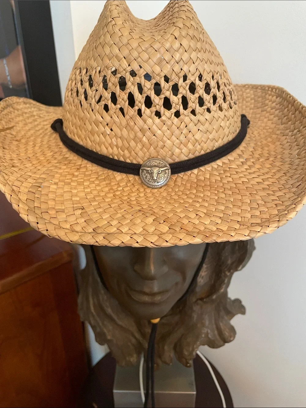 Natural Straw Cowboy Sun Hat with Chin Cord